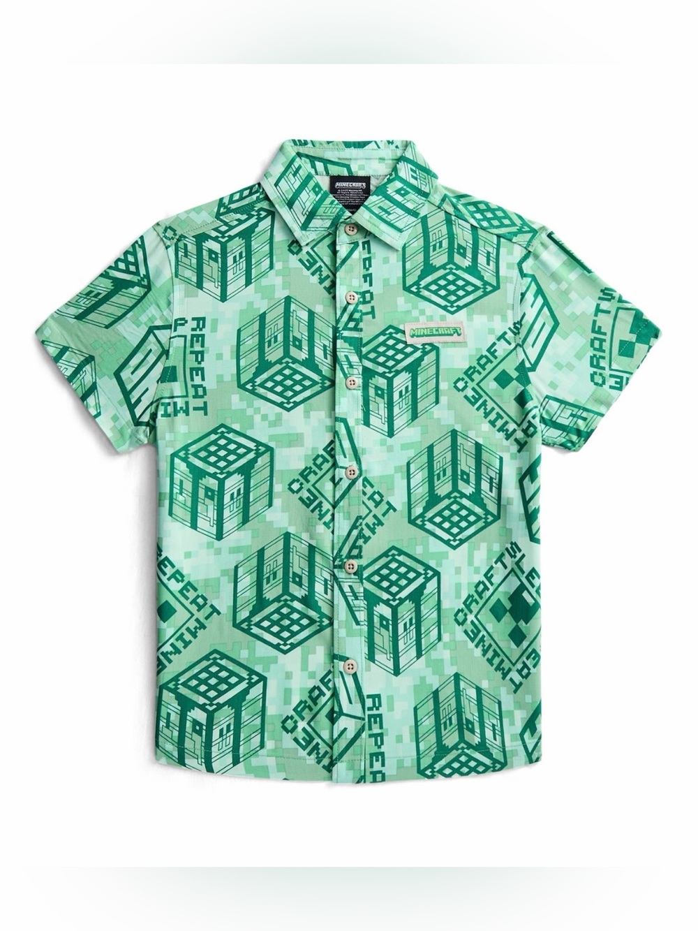🍂⛏️ Minecraft Crafting Table Button-Down Resort Shirt | Boys NWT